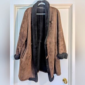 Dark Brown And Black Oversized Shearling Coat